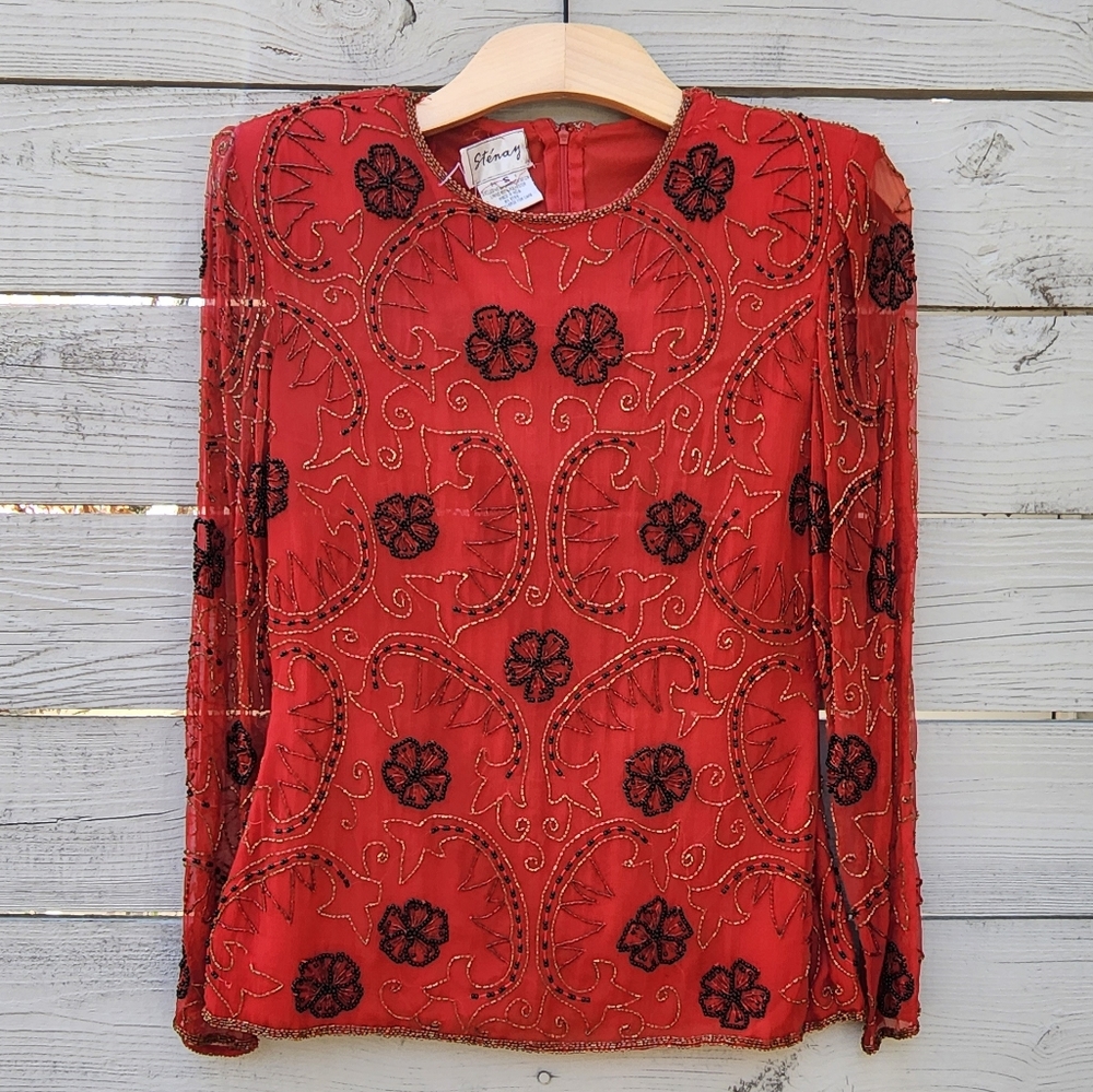 NWT Stenay Vintage Silk Beaded Blouse